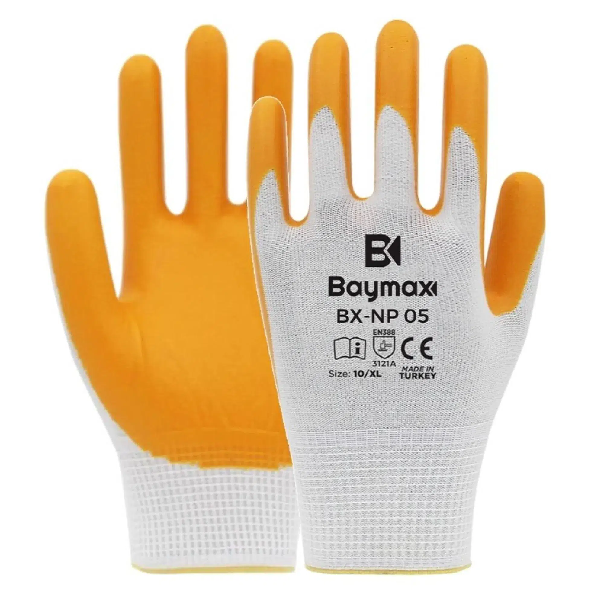 BAYMAX NAYLON NİTRİL ELDİVEN NP05 SARI-BEYAZ NO:10/XL - 12 ÇİFT