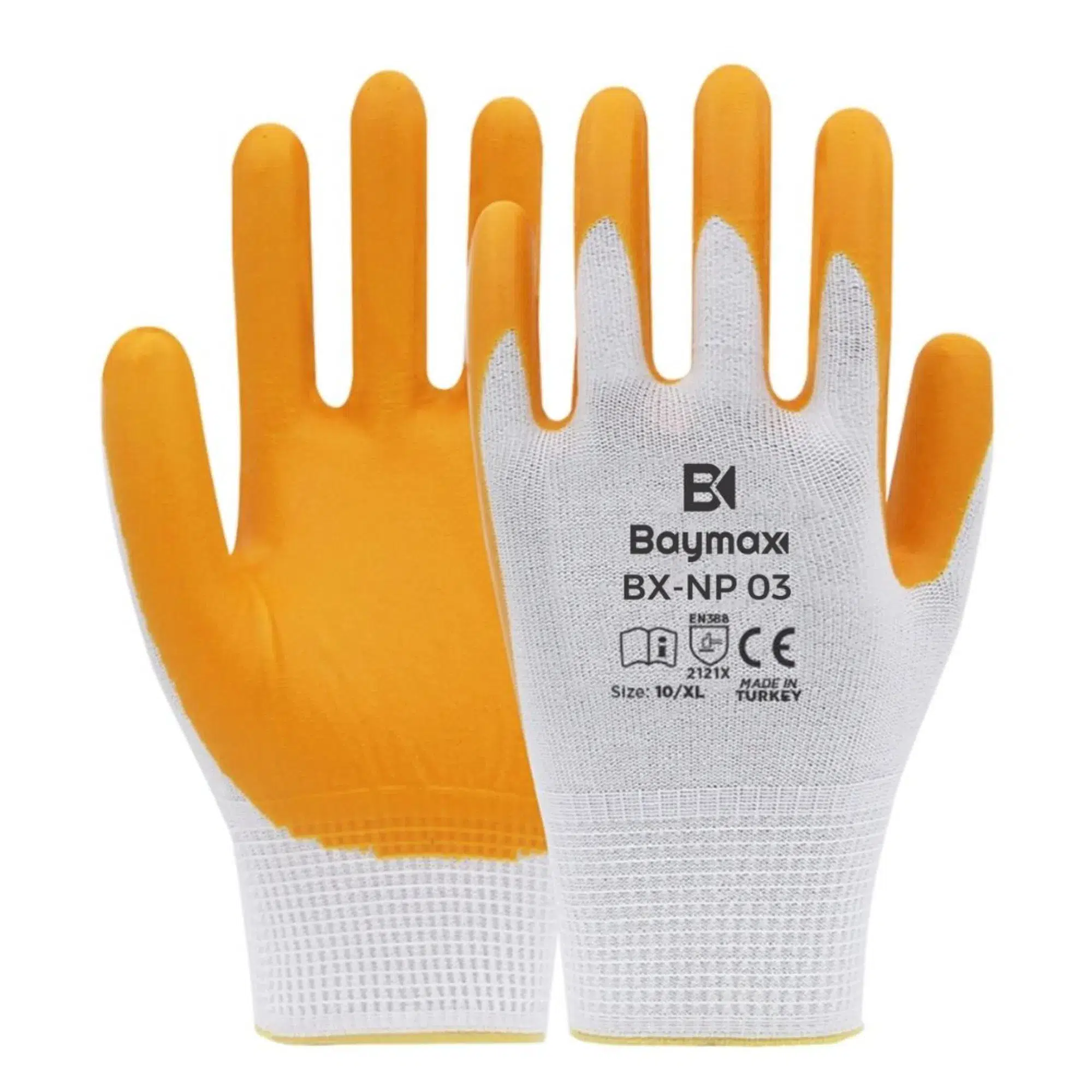 BAYMAX NAYLON NİTRİL ELDİVEN BX-NP03 SARI-BEYAZ NO:10/XL - 12 ÇİFT