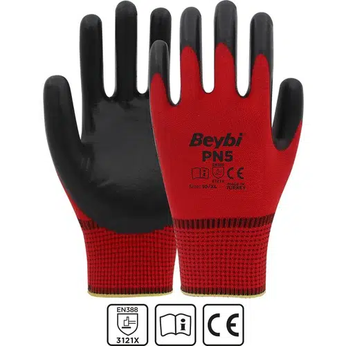 Beybi NİTRİL POLYESTER PN5 KIRMIZI-SİYAH NO:10 12 ÇİFT